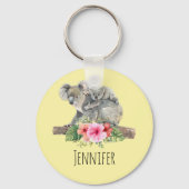 母とベビーコアラ可愛い水色を生む キーホルダー (正面)