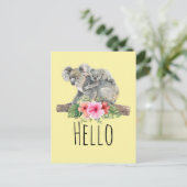 母とベビーコアラ可愛い水色ハロー ポストカード (スタンド正面)