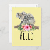 母とベビーコアラ可愛い水色ハロー ポストカード (正面/裏面)