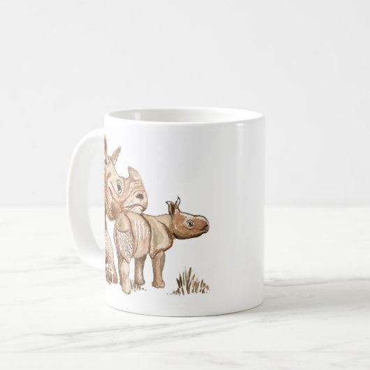母とベビーサイのアートワーク コーヒーマグカップ (正面左)