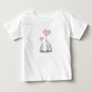母とベビーゾウと風船 ベビーTシャツ