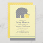 母とベビーゾウのシャワーイエローとグレー 招待状 (正面/裏面)