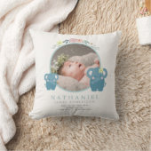 母とベビーゾウ青い写真ベビー統計 クッション (ブランケット)