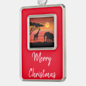 母とベビーゾウin the Serengeti シルバープレートフレームオーナメント (左)