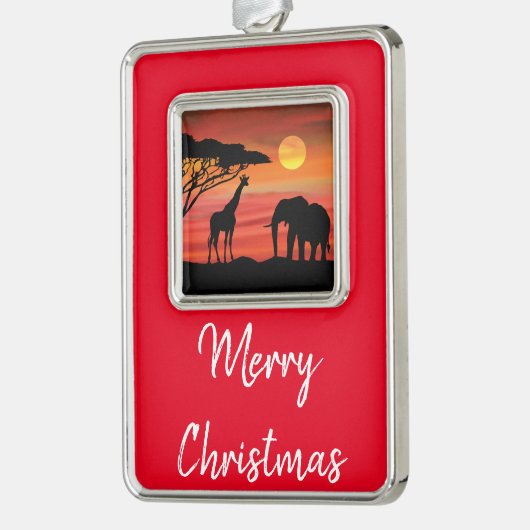 母とベビーゾウin the Serengeti シルバープレートフレームオーナメント (左)
