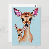 母とベビーディアウォーターカラーラブファミリー ポストカード (正面/裏面)