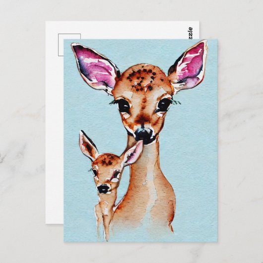 母とベビーディアウォーターカラーラブファミリー ポストカード (正面/裏面)