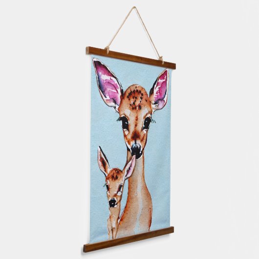 母とベビーディアウォーターカラーラブファミリー 吊り下げ型タペストリー (傾斜あり)