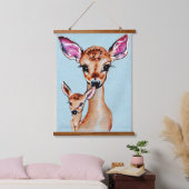 母とベビーディアウォーターカラーラブファミリー 吊り下げ型タペストリー (寝室)