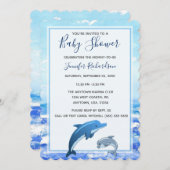 母とベビードルフィン海テーマベビーシャワー 招待状 (正面/裏面)