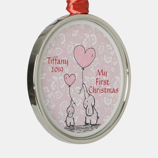 母とベビーピンクゾウ – 私の初めてのクリスマス メタルオーナメント (右)