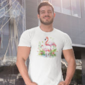 母とベビーピンクフラミンゴ水彩色 トライブレンドＴシャツ