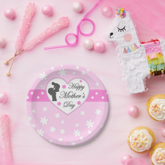 母とベビーピンク母の日 ペーパープレート (パーティー)