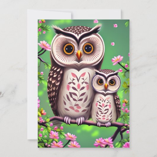 母とベビーフクロウ シーズンカード (正面)