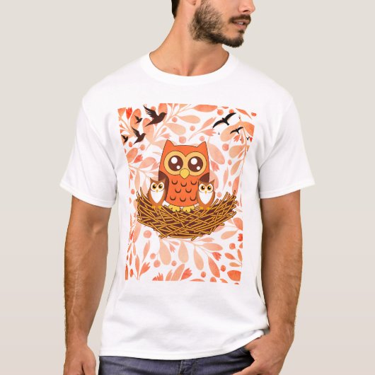 母とベビーフクロウTシャツデザイン Tシャツ (正面)