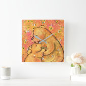 母とベビーベア – 母の日 – 文字/名前の追加 スクエア壁時計 (ホーム)