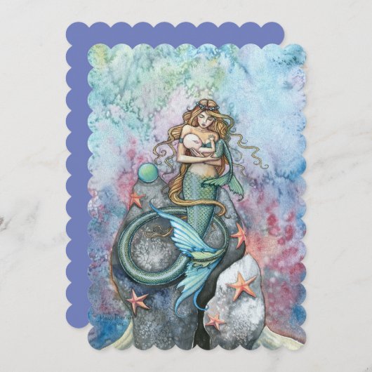 母とベビーマーメイドベビーシャワー招待状 招待状 (正面/裏面)