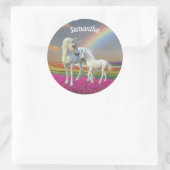 母とベビーユニコーンフォールレインボー ラウンドシール (バッグ)