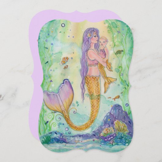 母とベビー人魚ベビーシャワー招待状 招待状 (正面/裏面)