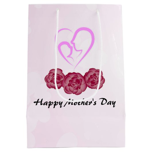 母とベビー子カーネーション母の日 ミディアムペーパーバッグ (裏面)