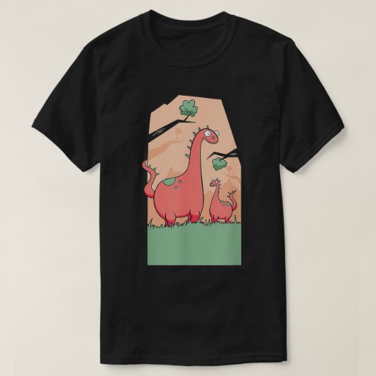 母とベビー恐竜の家族かわいい Tシャツ (デザイン正面)