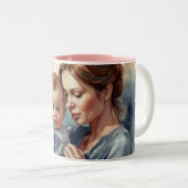 母とベビー水彩画 ツートーンマグカップ (正面右)