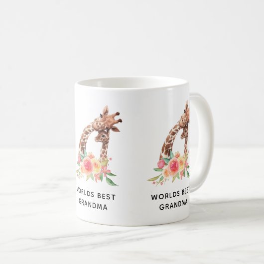 母とベビー水色キリン世界おばあちゃん最高のおばあちゃん コーヒーマグカップ (正面右)