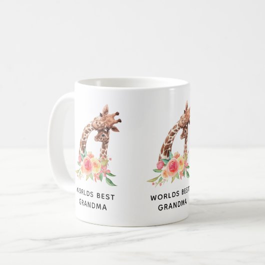 母とベビー水色キリン世界おばあちゃん最高のおばあちゃん コーヒーマグカップ (正面左)