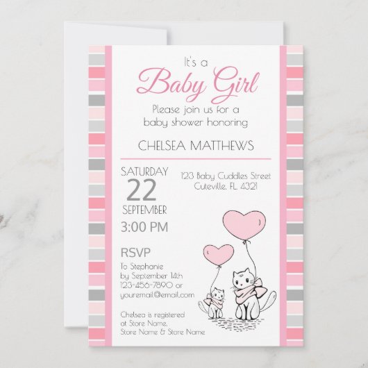 母とベビー猫とハート招待状 招待状 (正面)