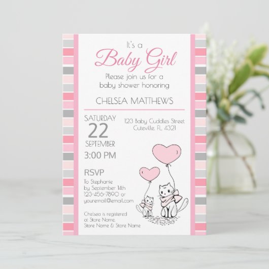 母とベビー猫とハート招待状 招待状 (スタンド正面)