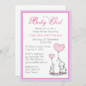 母とベビー象とハートバルーン女の子 招待状 (正面/裏面)