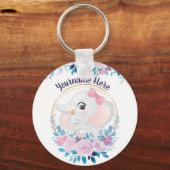 母とベビー象ピンク赤面花リース キーホルダー (正面)