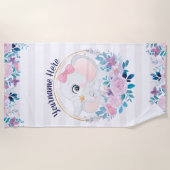 母とベビー象ピンク赤面花リース ビーチタオル (正面)