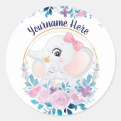 母とベビー象ピンク赤面花リース ラウンドシール (正面)