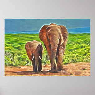 母とベビー象 ポスター
