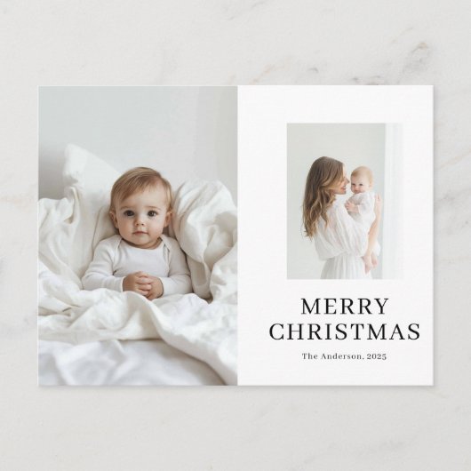 母とベビー2枚の写真クリスマス ポストカード (正面)