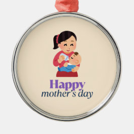 母とベビー、幸せな母の日 メタルオーナメント