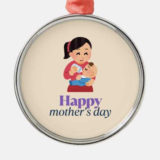 母とベビー、幸せな母の日 メタルオーナメント (正面)