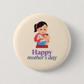 母とベビー、幸せな母の日 缶バッジ (正面)