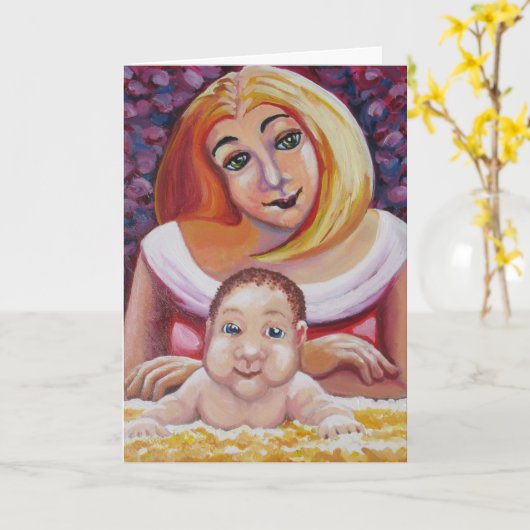 母とベビー – 母の日 カード (黄色い花)