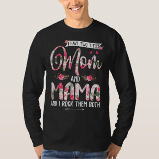 母とママかわいい花ママという2つのタイトルがある Tシャツ