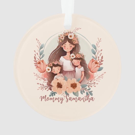 母と二人の娘がフローラフレームに オーナメント (裏面)