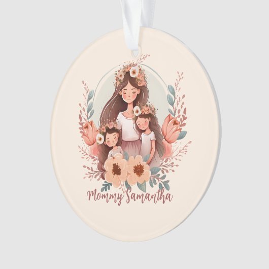 母と二人の娘がフローラフレームに オーナメント (正面)