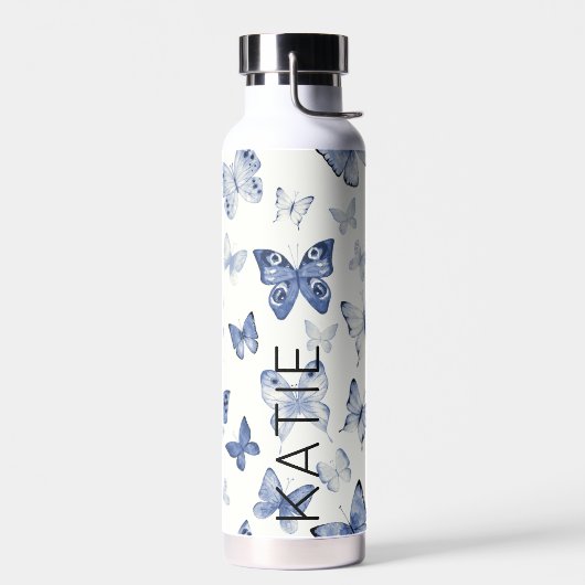 母と友人のための青い蝶のギフトカスタム ウォーターボトル (左面)
