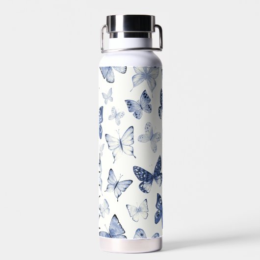 母と友人のための青い蝶のギフトカスタム ウォーターボトル (背面)
