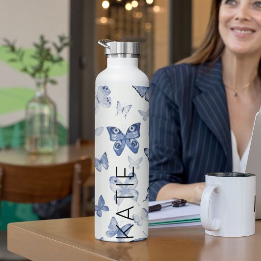 母と友人のための青い蝶のギフトカスタム ウォーターボトル