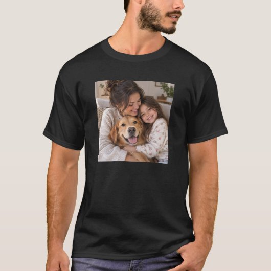 母と娘と犬の家族愛の写真 Tシャツ (正面)