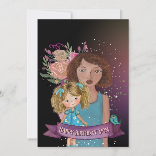 母と娘のイラストレーションフローラ誕生日カード シーズンカード (正面)