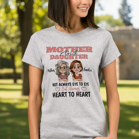 母と娘のイラスト 愛は距離を超えて Tシャツ