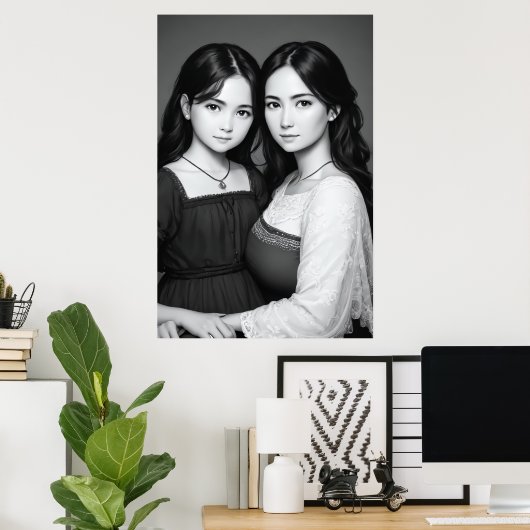 母と娘のポートレート | AI Art ポスター (ホームオフィス)